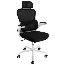 Elama High Back Adjustable Mesh and Fabric Office Chair in Black on White Frame with Adjustable Head Rest